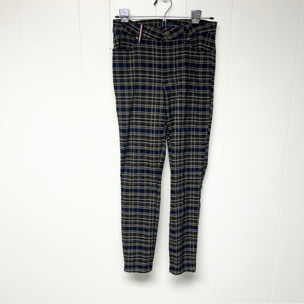 Tommy Hilfiger Navy and Yellow Plaid Skinny Dark Academia Pants 6